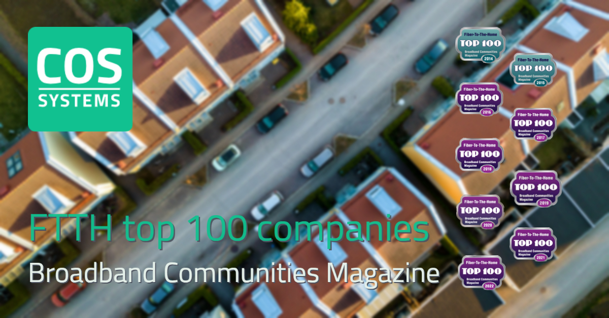 Illustration of houses benefiting from FTTH technology, showcasing our leadership among FTTH innovators on Broadband Communities' Top 100 list for nine years.